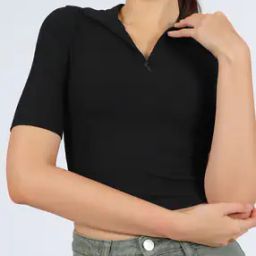 Shein Polo Neck Short Sleeve Ribbed Fitted Crop Top-image-91