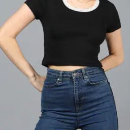Shein Short Sleeves Lace Trim Ribbed Fitted Crop Top-image-90