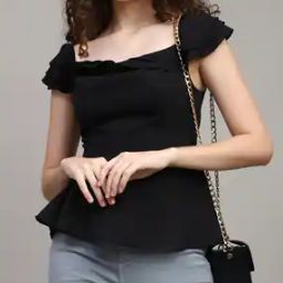 Shein Square Neck Ruffled Layered Sleeve Peplum Top-image-55