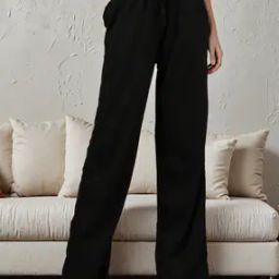 Shein Elasticated Drawstring Waist Textured Pants-image-56
