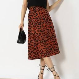 Shein Modest Animal Print Front Slit A-Line Midi Skirt-7