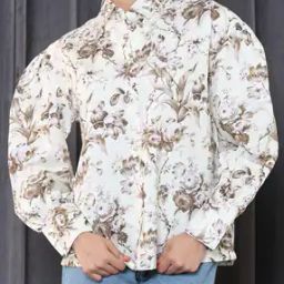 Shein Spread Collar Puff Sleeves Floral Print Loose Fit Shirt-image-39