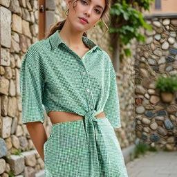 Shein Checked Shirt with Waist Tie-Up-image-14