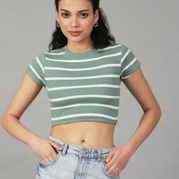 Shein Street Crop Length Short Sleeves Ribbed Top with Stripes-image-65