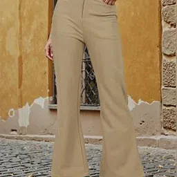 Shein Full Length High Rise Khaki Boot Fit Trouser With Pocket-image-55