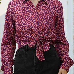 Shein Spread Collar Cuffed Sleeve Abstract Print Relaxed Fit Shirt-picture-20