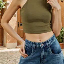Shein Halter Neck Ribbed Crop Fitted Tank Top-image-63