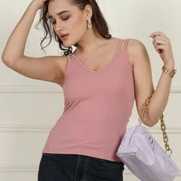 Shein Casual Double Strap Self-design Peach Medium-length Tank Top-image-4