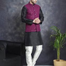 jompers Men Regular Fit Nehru Jacket with Button Closure image 4