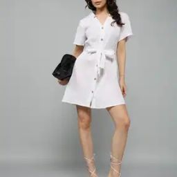 Shein Casual Front Collar Neck Short Mini Length Shirt Dress-image-9