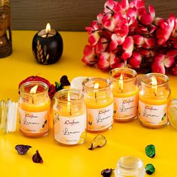 ecraftindia Set of 5 Lemon Scented Jar Candle image 4