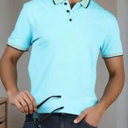 Shein Vented Hem Tipping Detail Aqua Polo Tshirt-image-82
