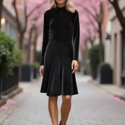 Shein Elegant Ribbed Full-length Sleeve Flared Hem A-line Dress-image-29