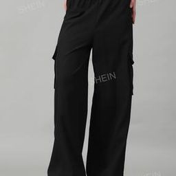 Shein Street Full Length Wide Leg Cargo Track Pants With Pockets-image-56
