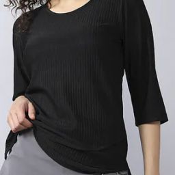 Shein Medium Length Curved Hem Ribbed Relaxed Fit Wrap Top-image-54