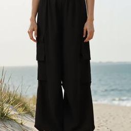 Shein High Rise Parachute Style Wide Leg Pants with Pockets-image-93