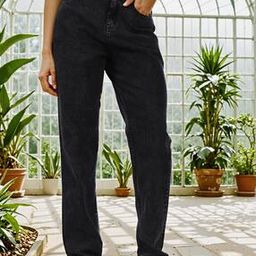 Shein Full Length High Rise Frayed Hem Straight Fit Jeans-image-41