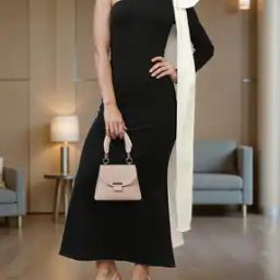Shein Party One Shoulder Bow Drape Maxi Mermaid Dress-image-102