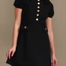 Shein Short Puff Sleeve Front Buttoned A-Line Dress-image-27