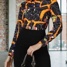 Shein Spread Collar Cuffed Sleeve Graphic Print Shirt-picture-24