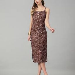 Shein Bohemian Animal Print Side-Slit Cowl-Neck Midi Sheath Dress-image-19