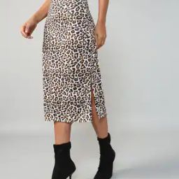 Shein Party Side Slit Animal Print Midi High-waist Skirt-image-13