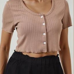 Shein Short Sleeves Curled Hem Textured Fitted Blouse-picture-2
