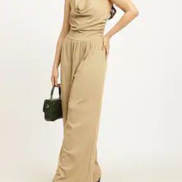 Shein Halter Cowl Neck Ribbed Ruched Wide Leg Jumpsuit-image-90