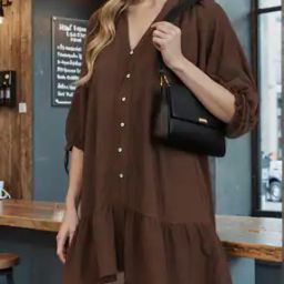 Shein Tie-Up Peasant Sleeve Buttoned Drop Waist Dress-image-18