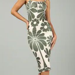Shein Spaghetti Strap Floral Print Bodycon Midi Dress-image-36