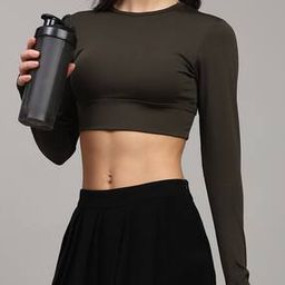Shein Full Sleeve Thumbhole Back Lattice Strap Designed Top-image-65