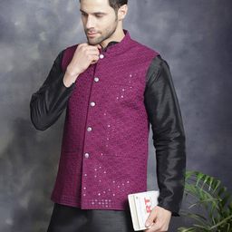 jompers Men Regular Fit Nehru Jacket with Button Closure image 5