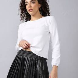 Shein Casual Medium Length Full Peasant Sleeves Textured Top-image-67