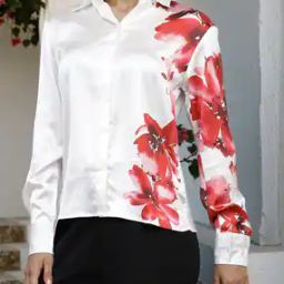 Shein Spread Collar Cuffed Sleeve Floral Print Fitted Shirt-image-84