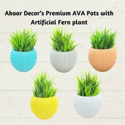 akaar Set of 2 Ribbed Pots with Artificial Fern Plants image 5