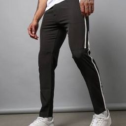 Shein Side Printed Stripes Pattern Sporty Drawstring Waist Black Colour Full-Length Mid-Rise Straight Trankpants-4