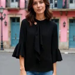 Shein Modest Cut-Out Neck Flounce Sleeves Blouse-image-78