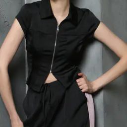 Shein Short Sleeves Textured Top with Back Tie-up-image-80