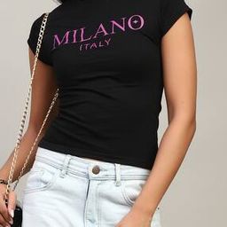 Shein Cap Sleeve Typographic Chest Print Fitted Crew Tshirt-image-88