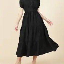 Shein Elegant Puff Sleeve Front Pleated Tiered Midi Dress-image-99
