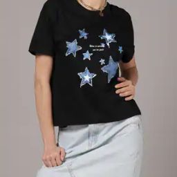 Shein Drop Shoulder Chest Star Print Loose Fit Tshirt-image-99