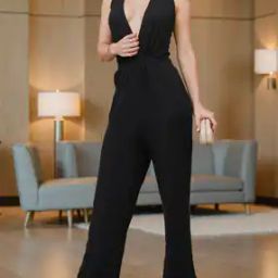 Shein Bold Halter Plunging Neck Textured Pleated Jumpsuits-image-53