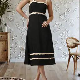 Shein Strappy Sleeve Scalloped Trim Midi A-Line Dress-image-41