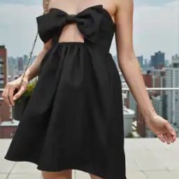 Shein Bold Strapless Bow Detail Front Cut-Out A-line Dress-image-62