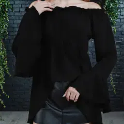 Shein Off Shoulder Bell Sleeve Ruffle Trim Peplum Top-image-70
