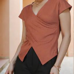 Shein Extended Sleeves Textured Wrap Style Fitted Short Top-image-1