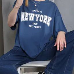Shein Drop Shoulder Typographic Chest Print Oversized Fit Tshirt-image-76