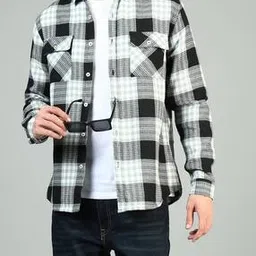 Shein Full Sleeves Checked Shirt with Chest Pockets-image-5
