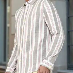 Shein Medium Length Spread Collar Striped Shirt-image-12