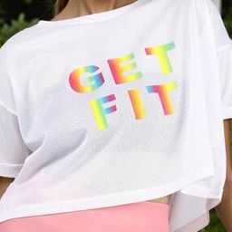 Shein Activewear Drop Shoulder Sleeves Typographic Print Fitted Tshirt-image-4